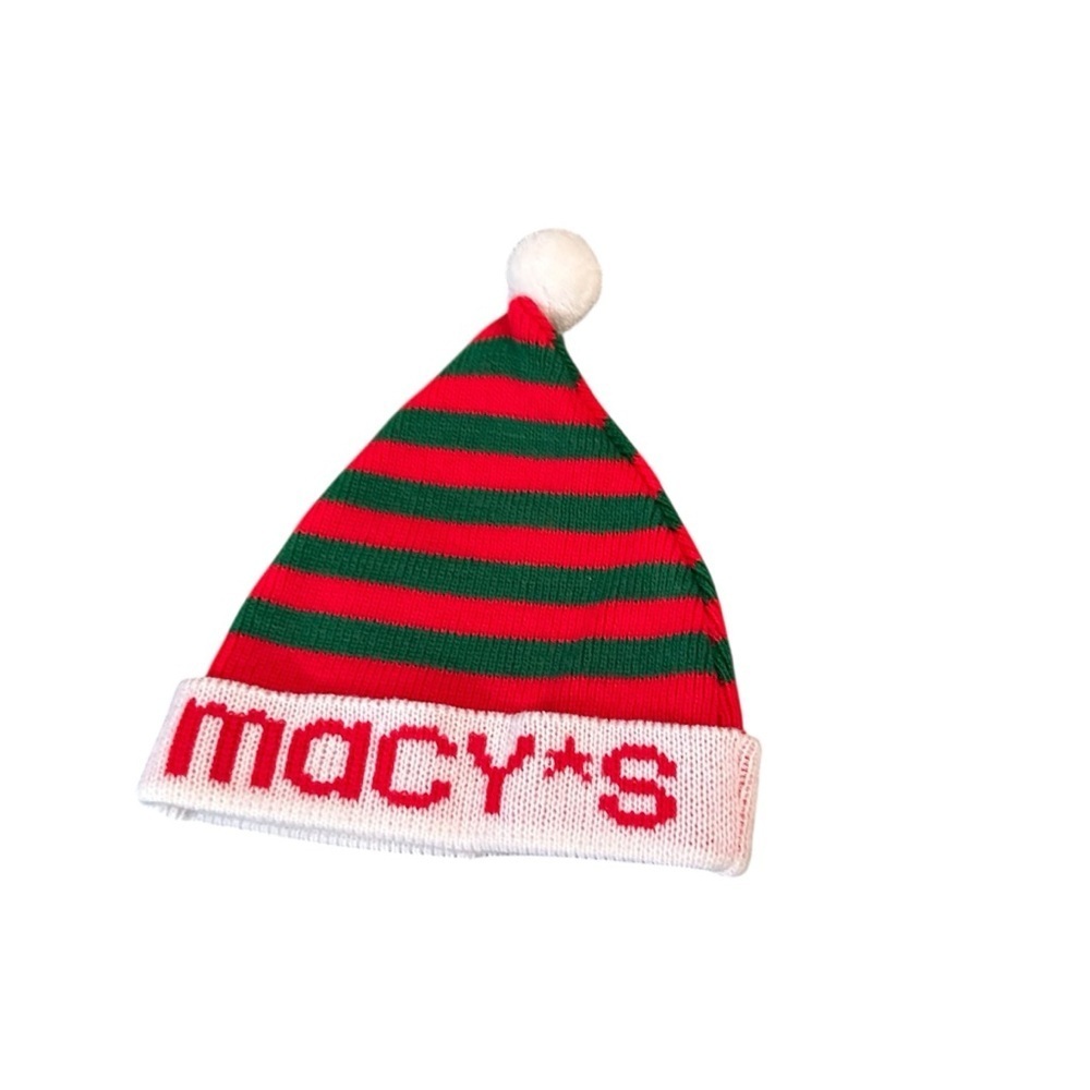 Macy's Festive Striped Beanie with Pom-Pom